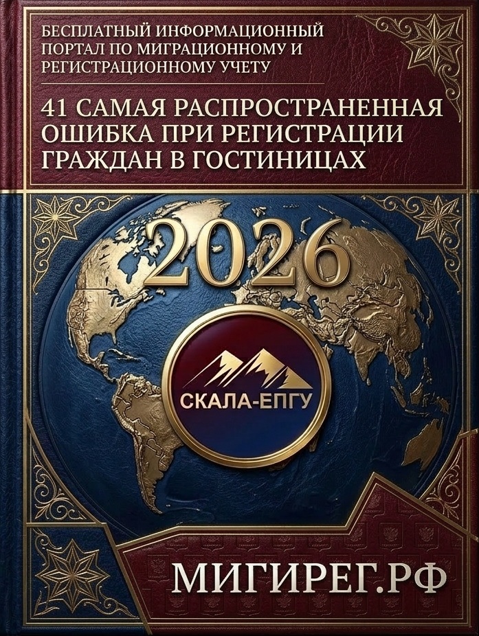 Практическое руководство «41 самая распространённая ошибка при регистрации граждан в гостиницах – 2026», изд-во: МИГИРЕГ.РФ, 61 стр., по акции